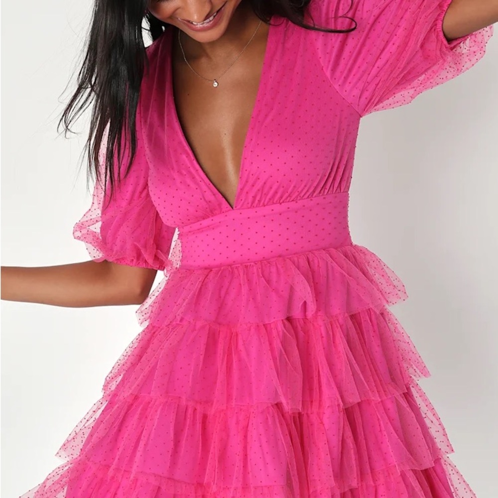 Pink Ruffle Mini Cocktail Dress